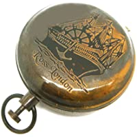 Los mejores  - Brújula náutica con botón de bolsillo estilo reloj de latón pesado marino-senderismo- Ross- Londres